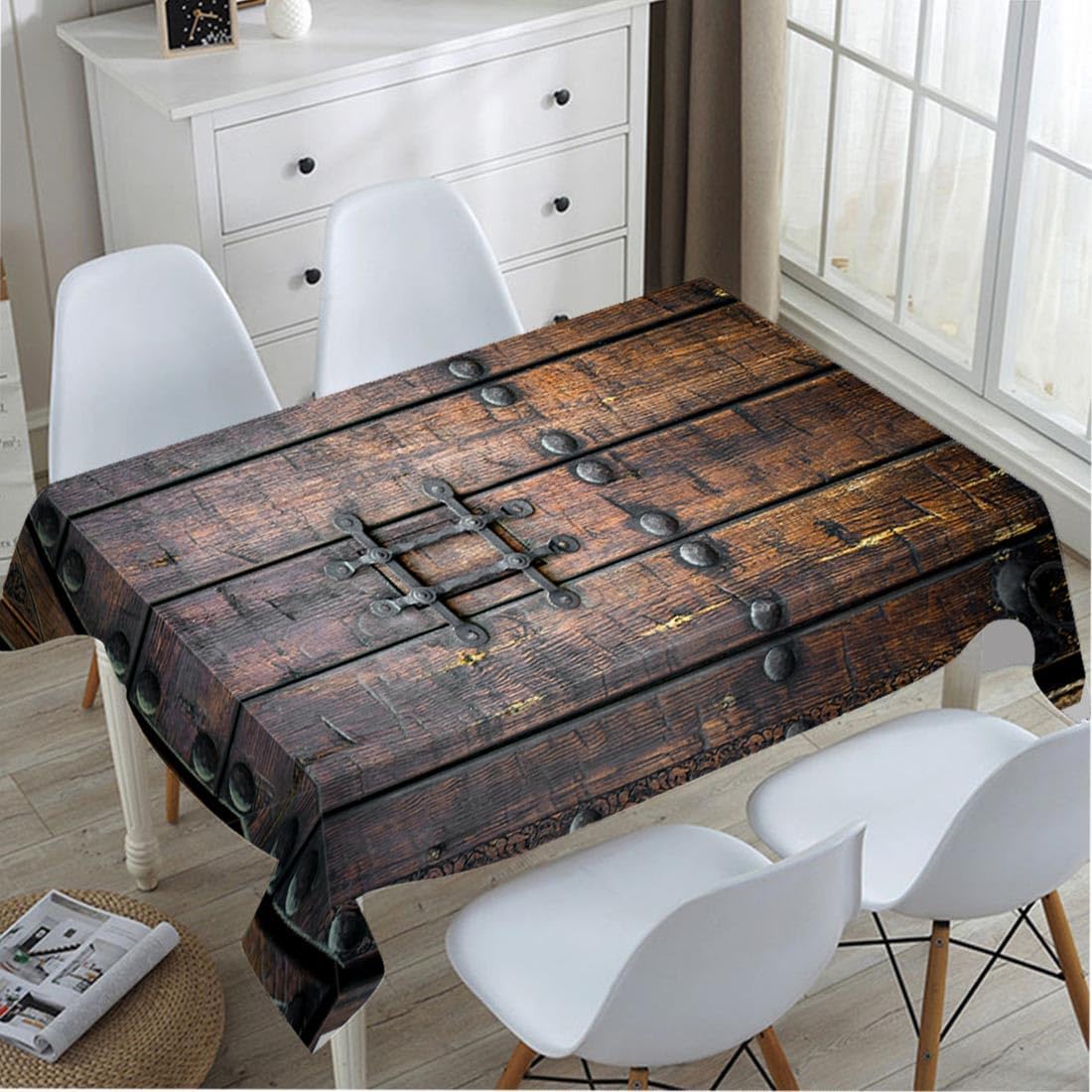 Home Textiles Premium - 중세 고대 나무 문 모양 테이블보,