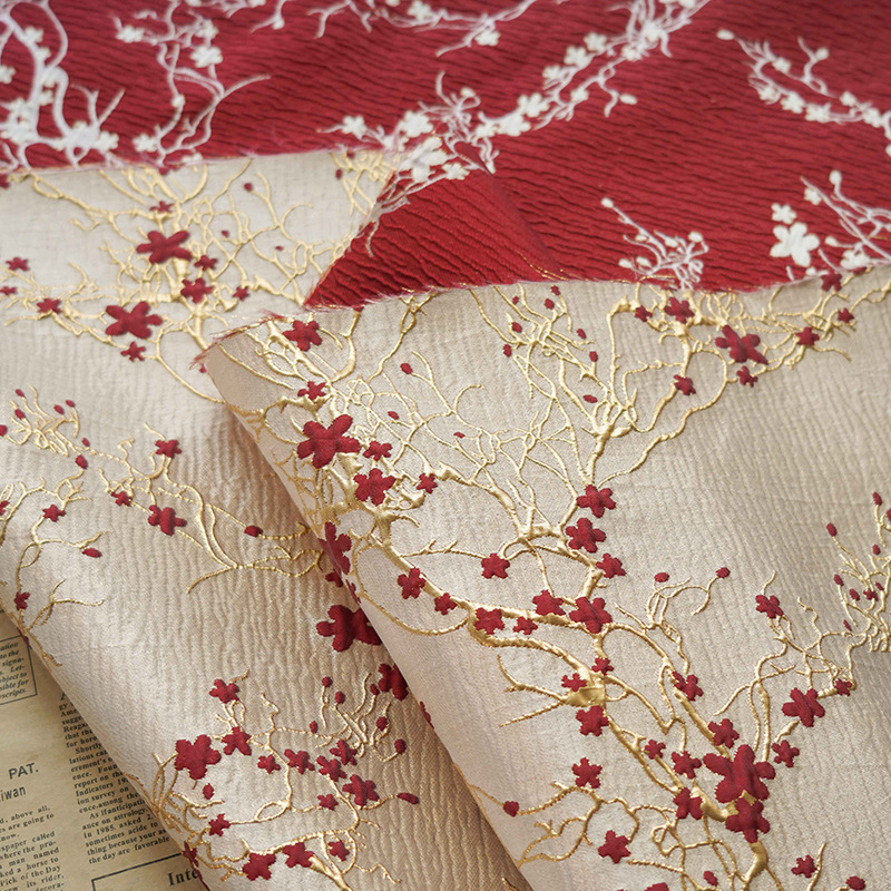 Home Textiles Luxury - 럭셔리 붉은 매화 꽃 자카드 패브릭