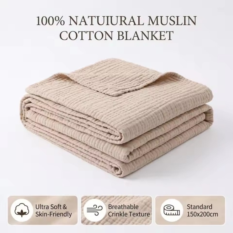 Wool Blanket Herringbone - 카키색 100% 순면 6겹 거즈 담요