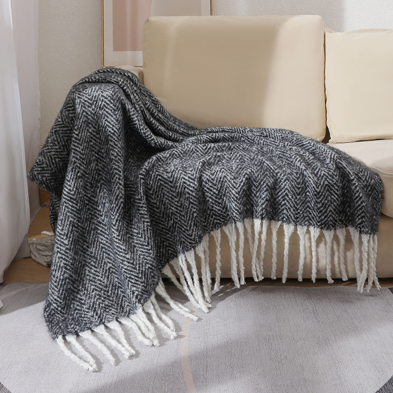 Wool Blanket Herringbone - 유럽 및 미국 스타일 솔리드 소파