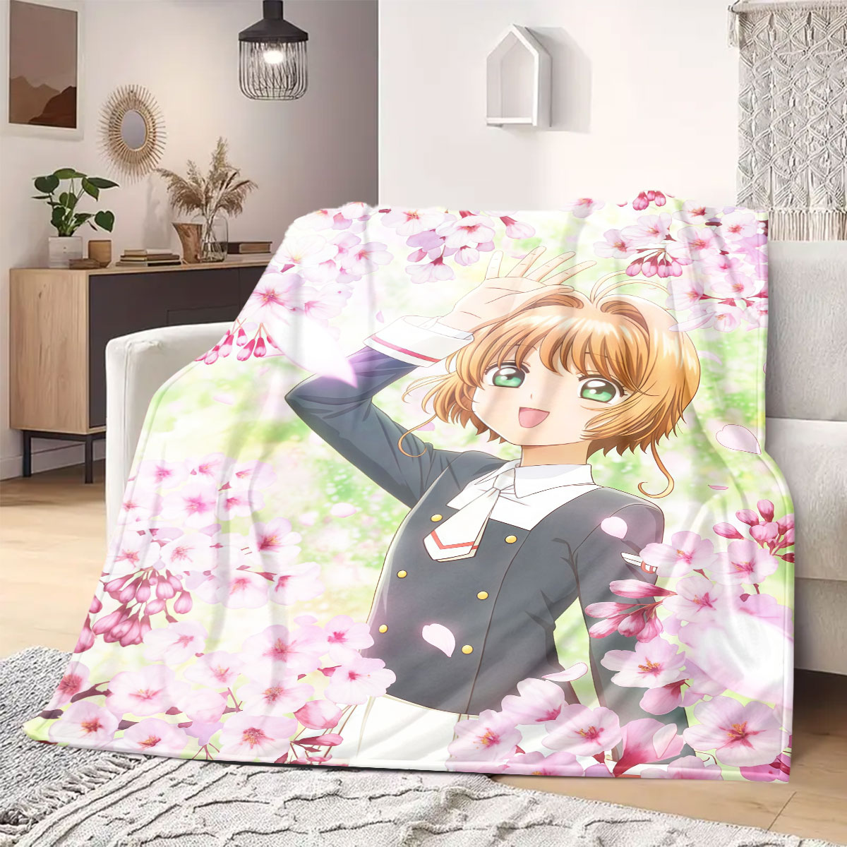 Home Textiles Premium - 카드캡터 사쿠라 프리미엄 프린트 플란넬 담요,