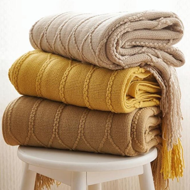 Wool Blanket Herringbone - 술 달린 보호 직조 던지기 담요,