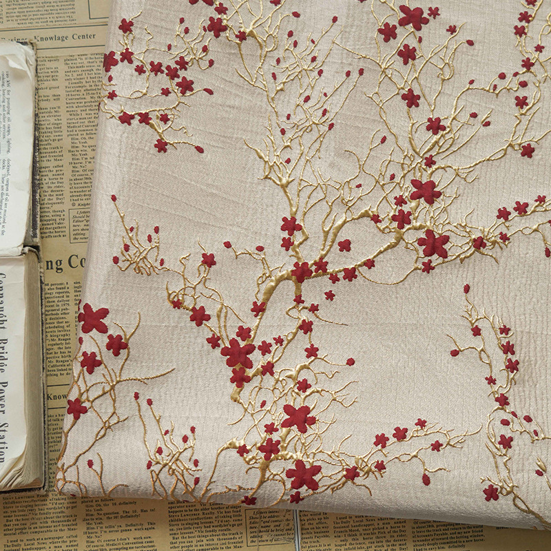 럭셔리 붉은 매화 꽃 자카드 패브릭 황금 꽃 양각 여성 - Home Textiles Luxury 리뷰 및 가격