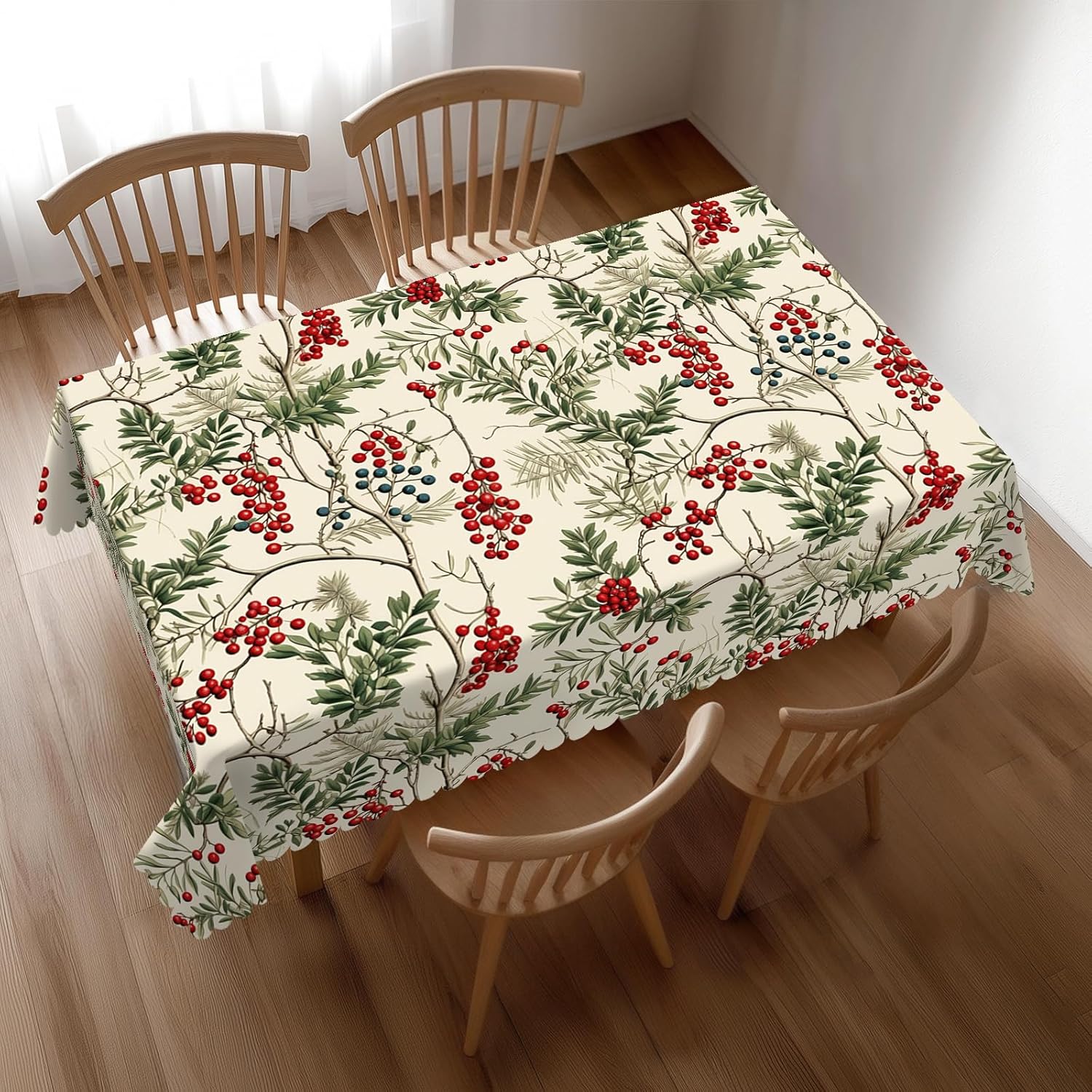 수채화 홀리베리 크리스마스 테이블보, 우아하고 축제 분 - Home Textiles Premium 리뷰 및 가격