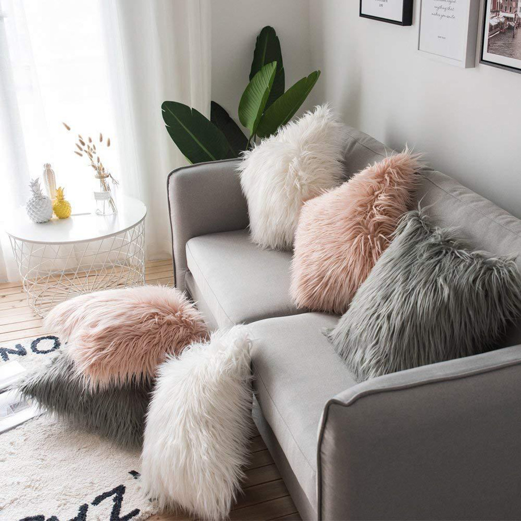 부드러운 긴 모피 푹신한 소파 베개 커버 플러시 스퀘어 - Home Textiles Luxury 리뷰 및 가격