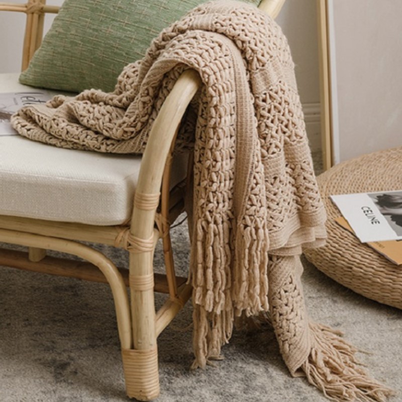 북유럽 스타일 크로셰 카키색 태슬 달린 담요, 여행용  - Wool Blanket Herringbone 리뷰 및 가격