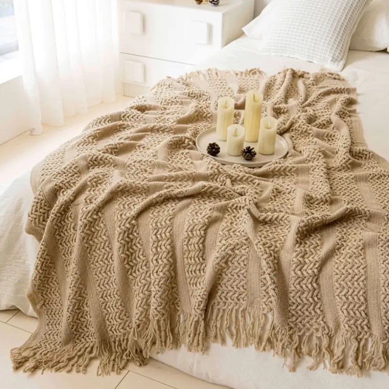 북유럽 스타일 크로셰 카키색 태슬 달린 담요, 여행용  - Wool Blanket Herringbone 리뷰 및 가격