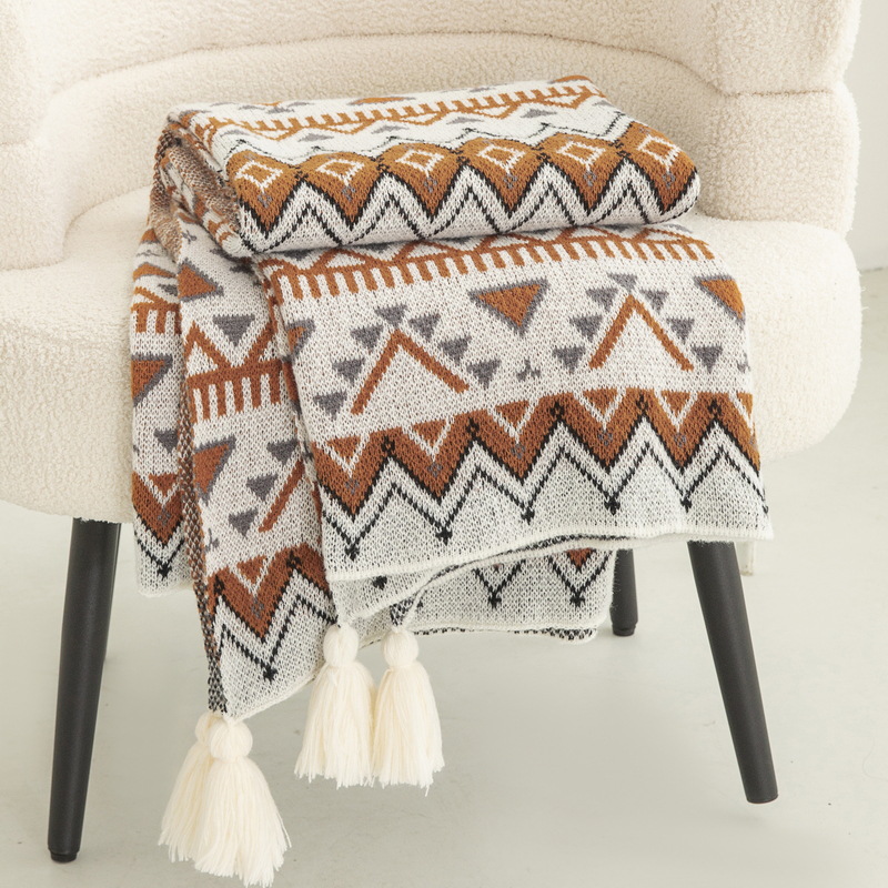 보헤미안 스타일 프린트 니트 담요 고급 피부 친화적인  - Home Textiles Luxury 리뷰 및 가격