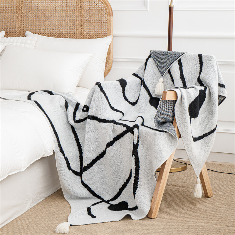 보헤미안 스타일 프린트 니트 담요 고급 피부 친화적인  - Home Textiles Luxury 리뷰 및 가격