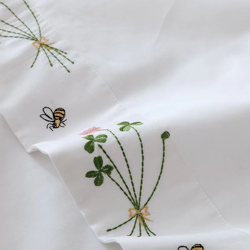 순수한 흰색 침구 시트 꽃 자수 플랫 시트 100% 코 - Home Textiles Luxury 리뷰 및 가격