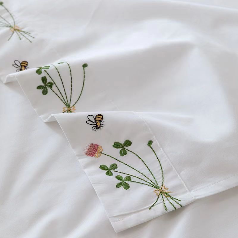 순수한 흰색 침구 시트 꽃 자수 플랫 시트 100% 코 - Home Textiles Luxury 리뷰 및 가격