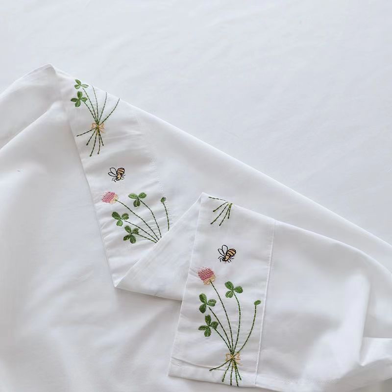 순수한 흰색 침구 시트 꽃 자수 플랫 시트 100% 코 - Home Textiles Luxury 리뷰 및 가격